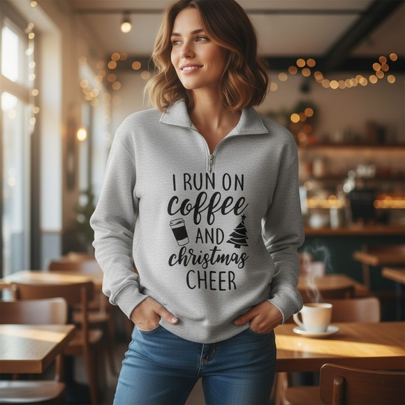 I Run On Coffee and Christmas Cheer Gray Sweatshirt - NWOT - Picture 2 of 7
